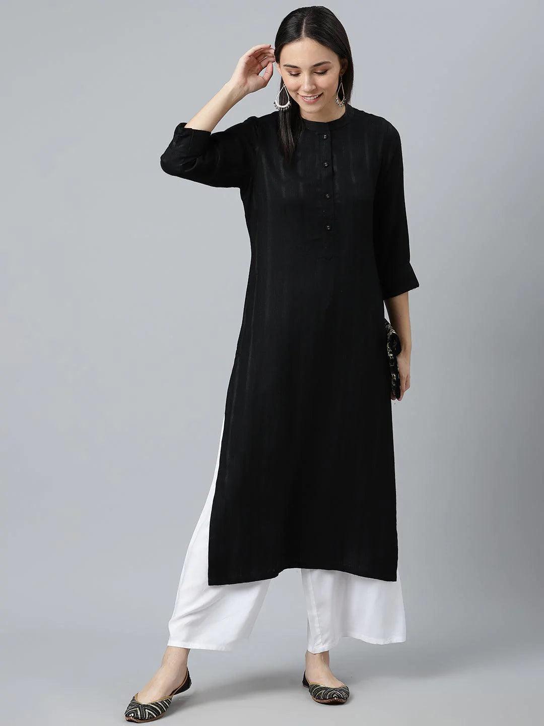 Black Striped Rayon Kurta