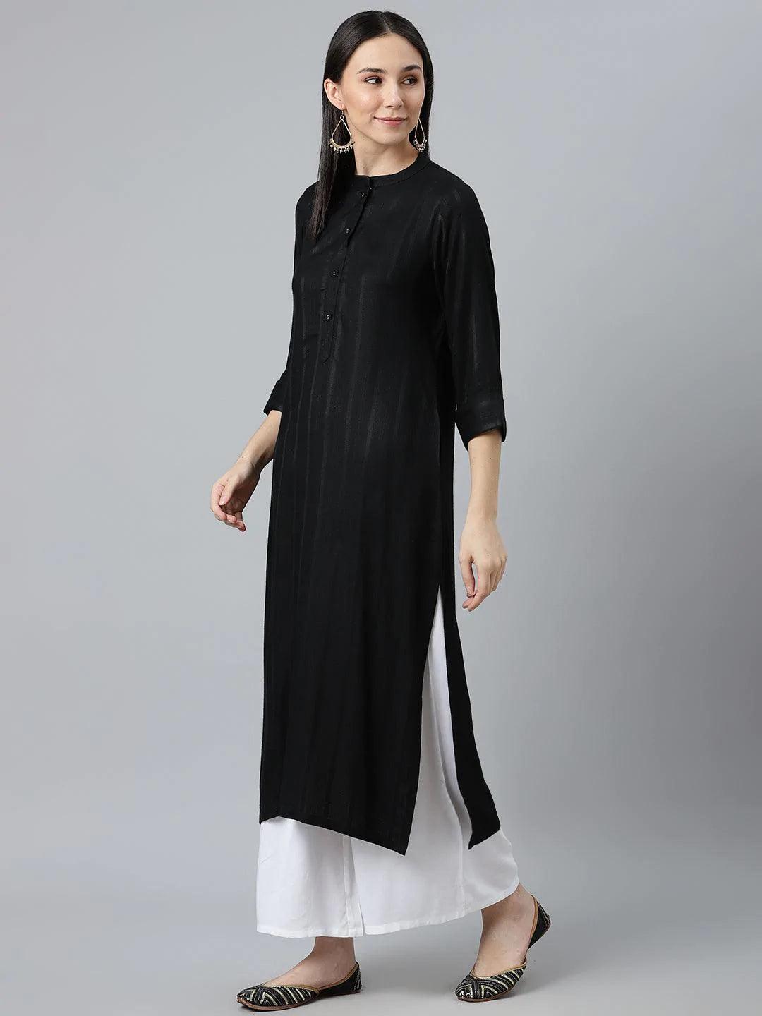 Black Striped Rayon Kurta