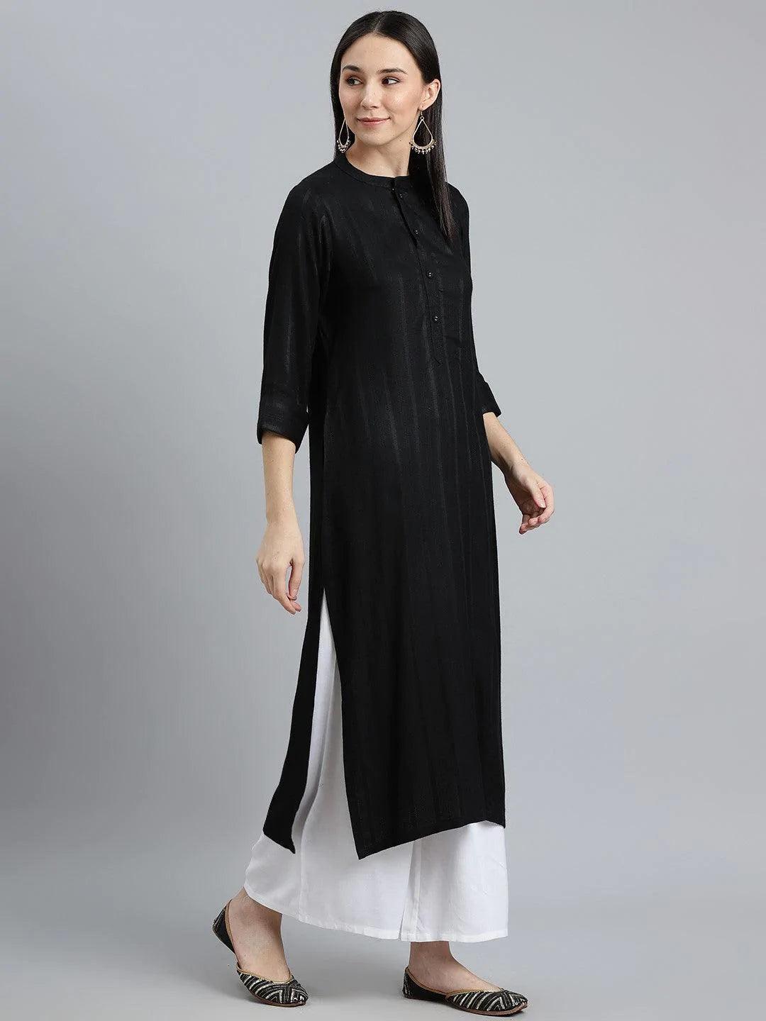 Black Striped Rayon Kurta