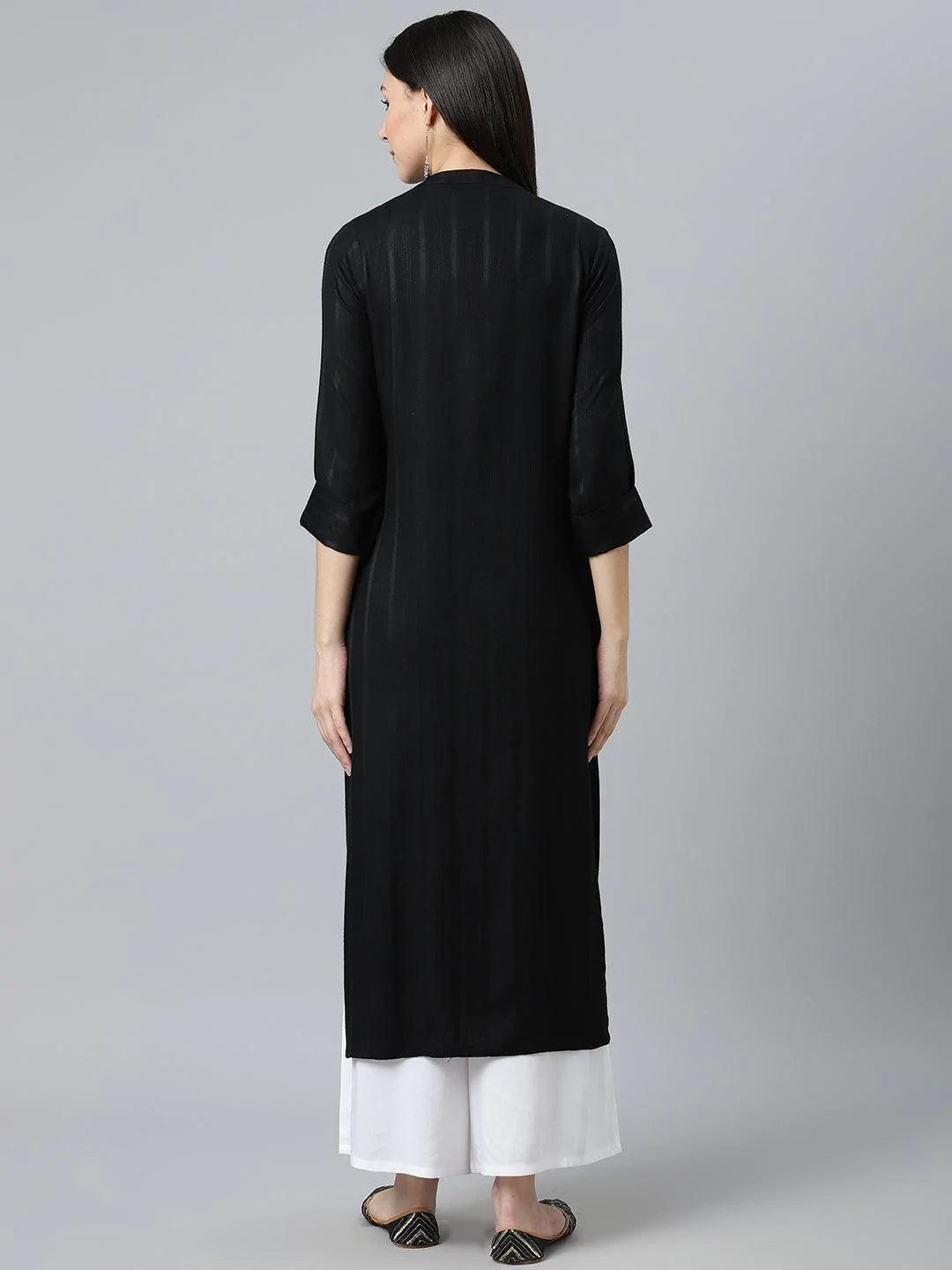 Black Striped Rayon Kurta