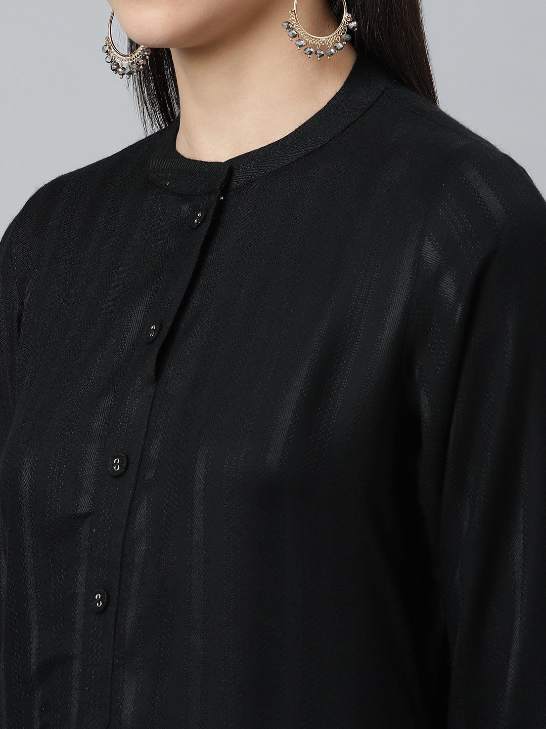 Black Striped Rayon Kurta