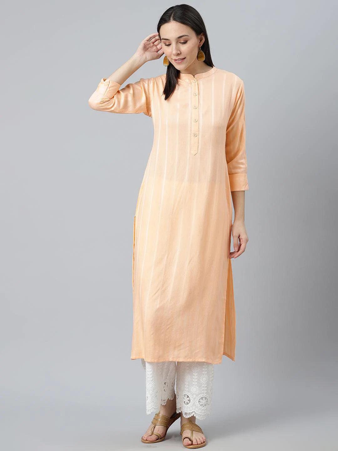 Orange Striped Rayon Kurta - ShopLibas