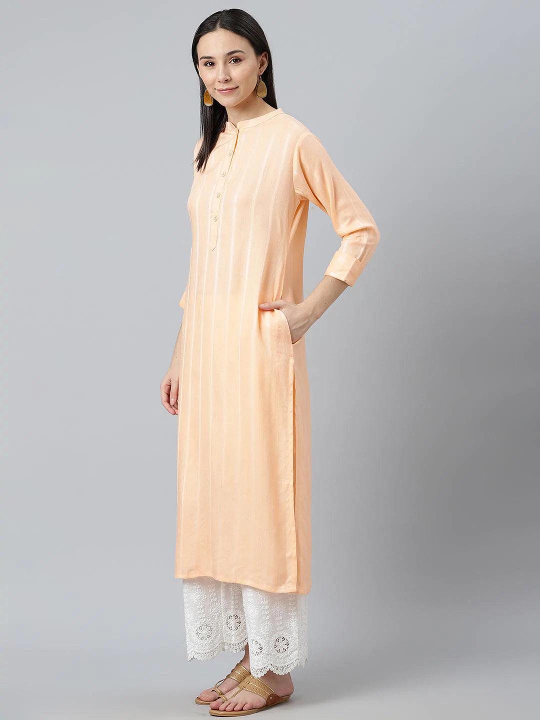 Orange Striped Rayon Kurta - ShopLibas