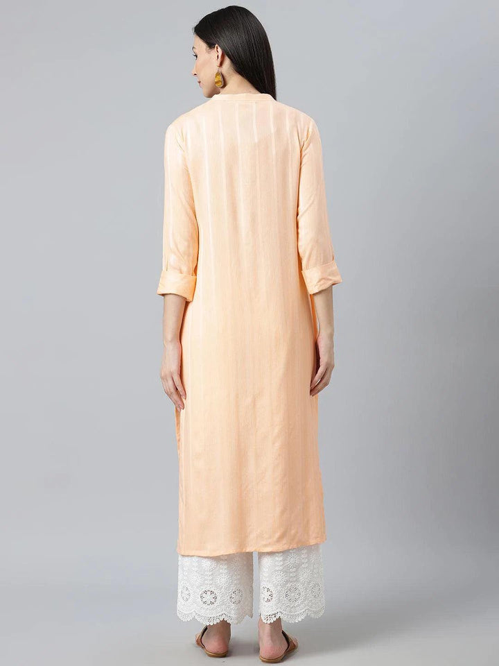 Orange Striped Rayon Kurta - ShopLibas