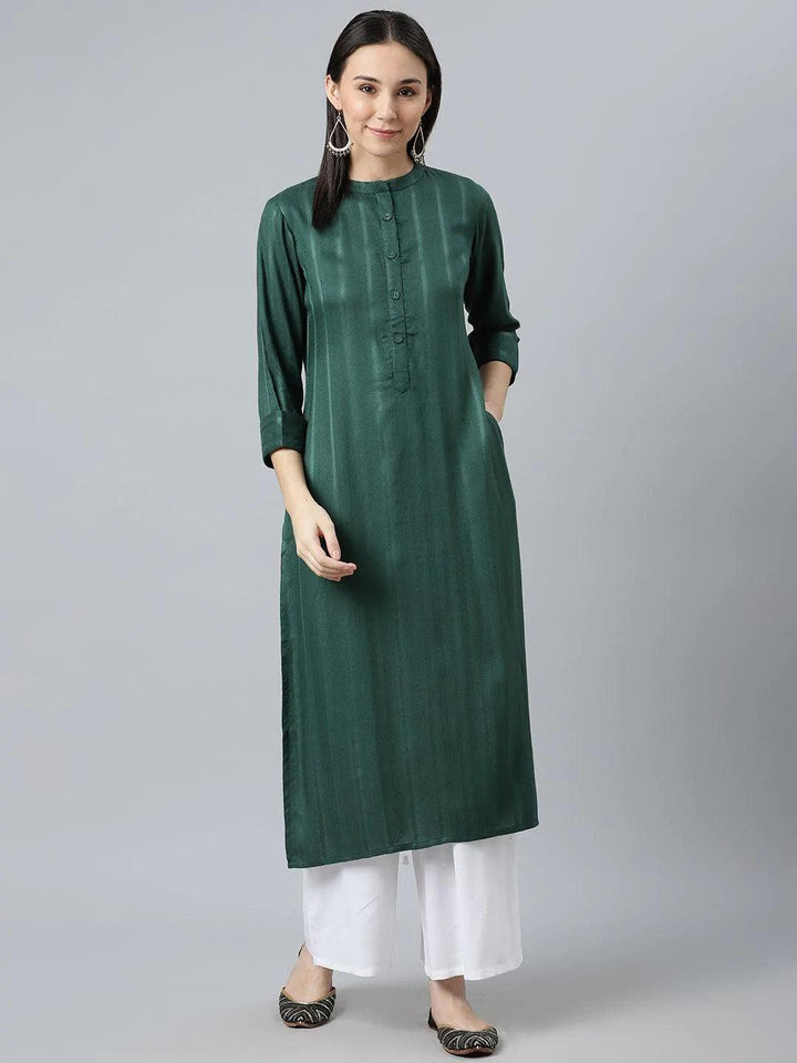 Green Striped Rayon Kurta - ShopLibas