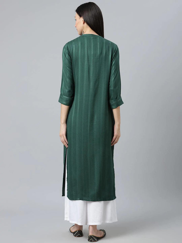 Green Striped Rayon Kurta - ShopLibas