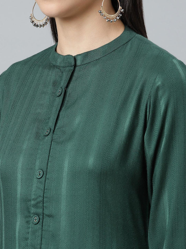 Green Striped Rayon Kurta - ShopLibas