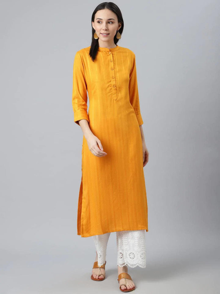 Yellow Striped Rayon Kurta - ShopLibas