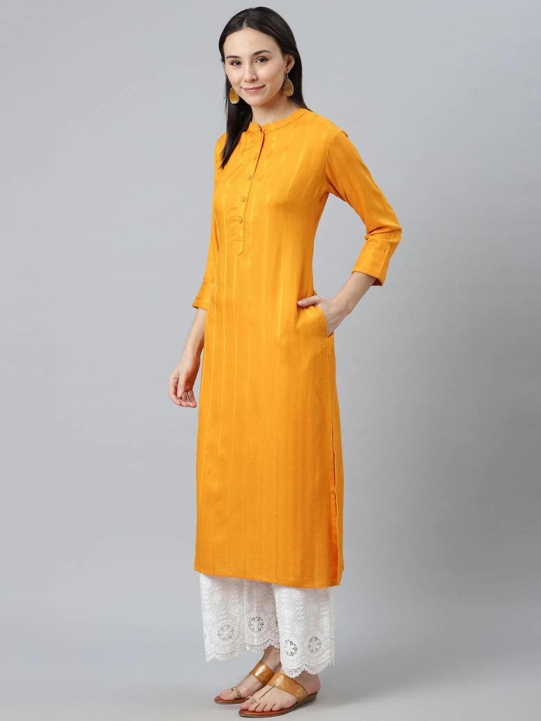 Yellow Striped Rayon Kurta - ShopLibas