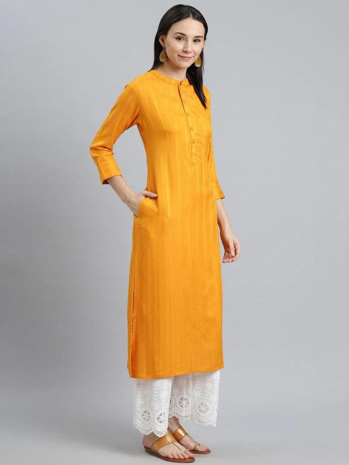 Yellow Striped Rayon Kurta - ShopLibas