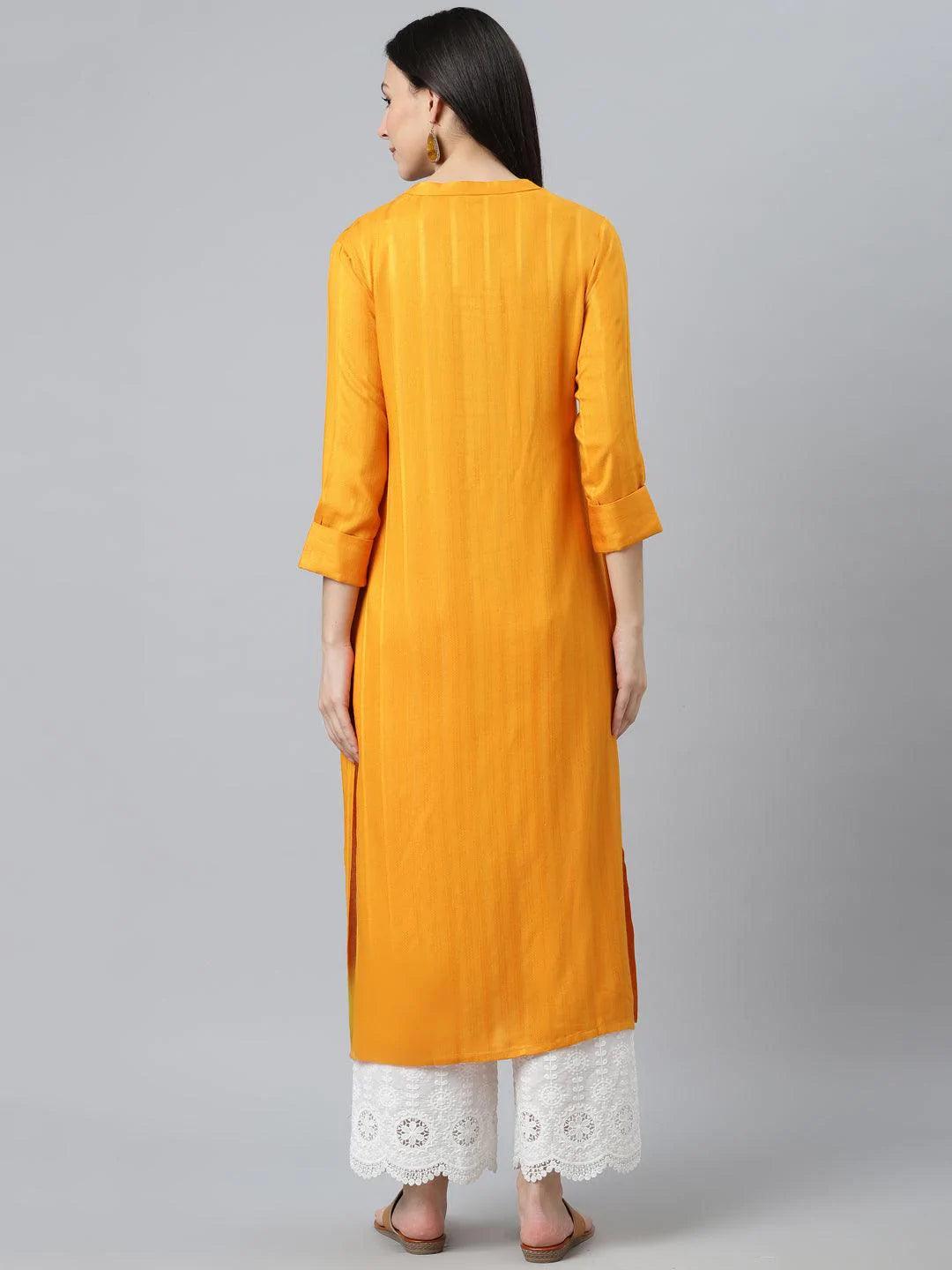 Yellow Striped Rayon Kurta - ShopLibas