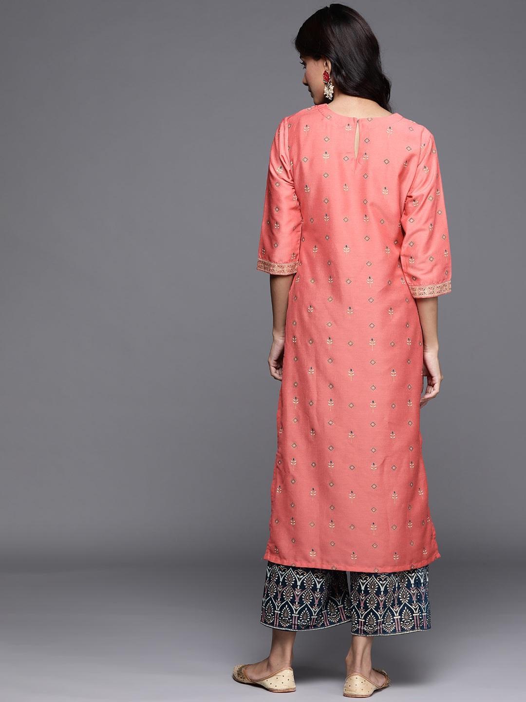 Pink Printed Chanderi Silk Kurta