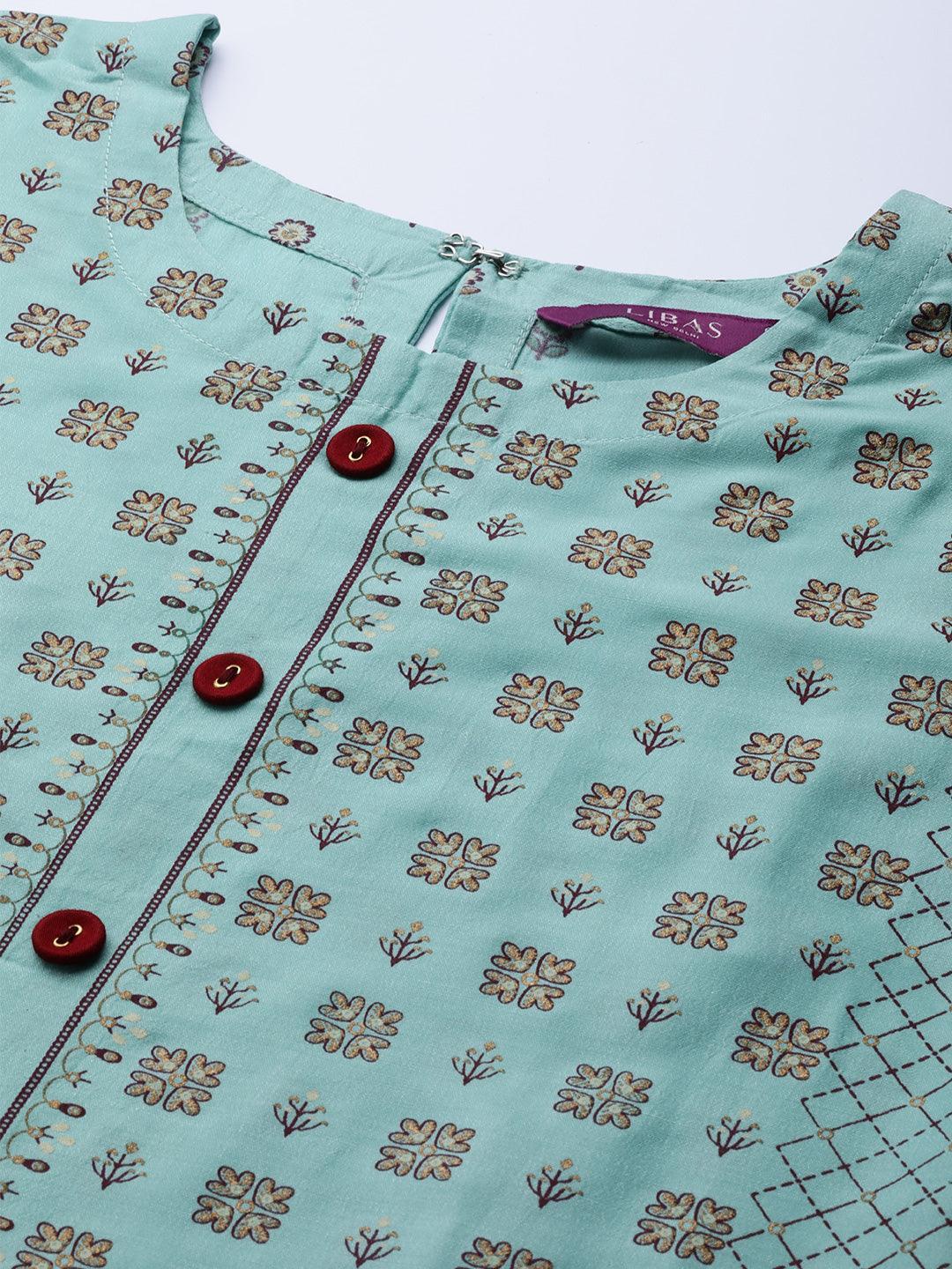 Blue Printed Chanderi Silk Kurta