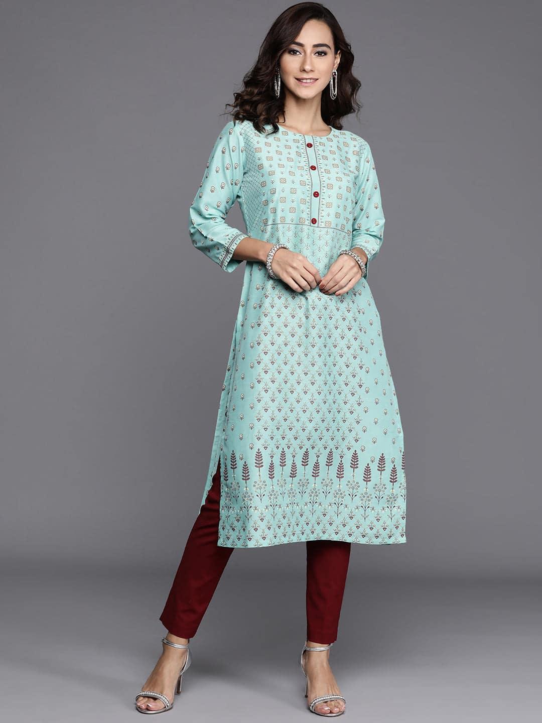 Blue Printed Chanderi Silk Kurta