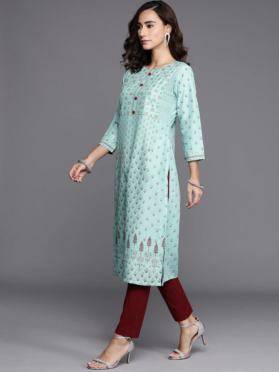 Blue Printed Chanderi Silk Kurta