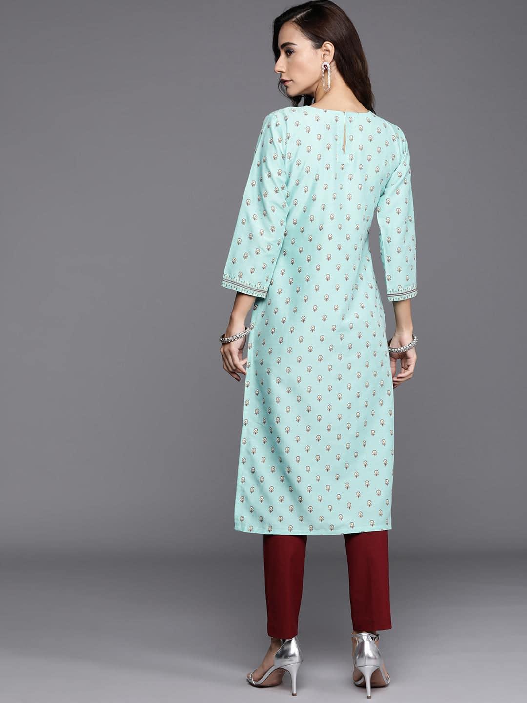 Blue Printed Chanderi Silk Kurta