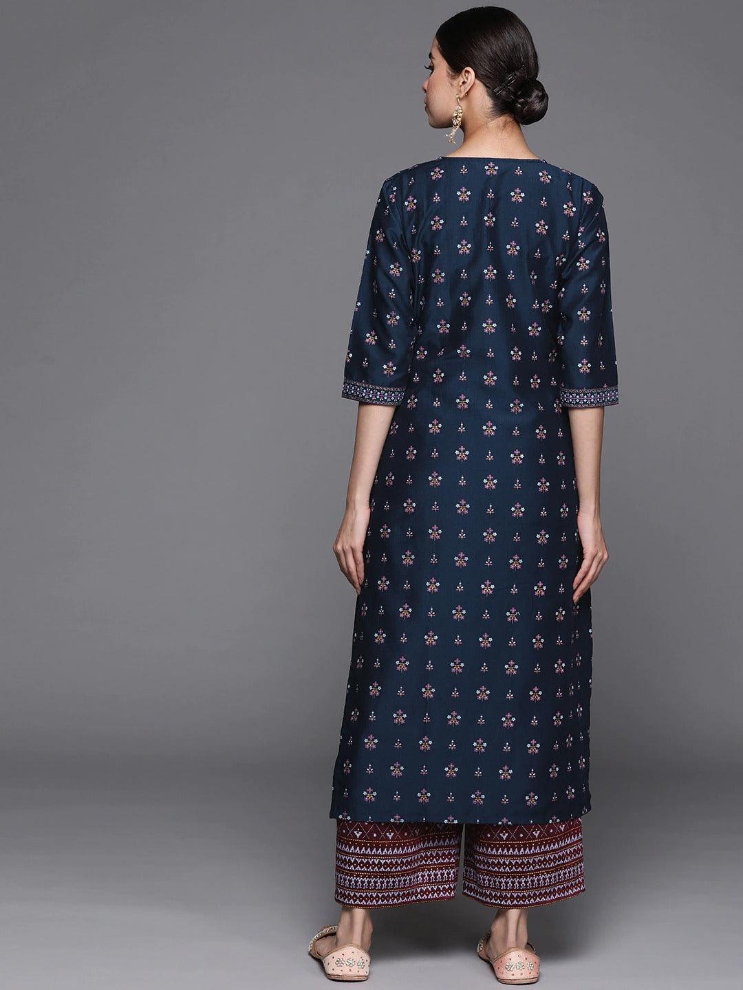 Blue Printed Chanderi Silk Kurta