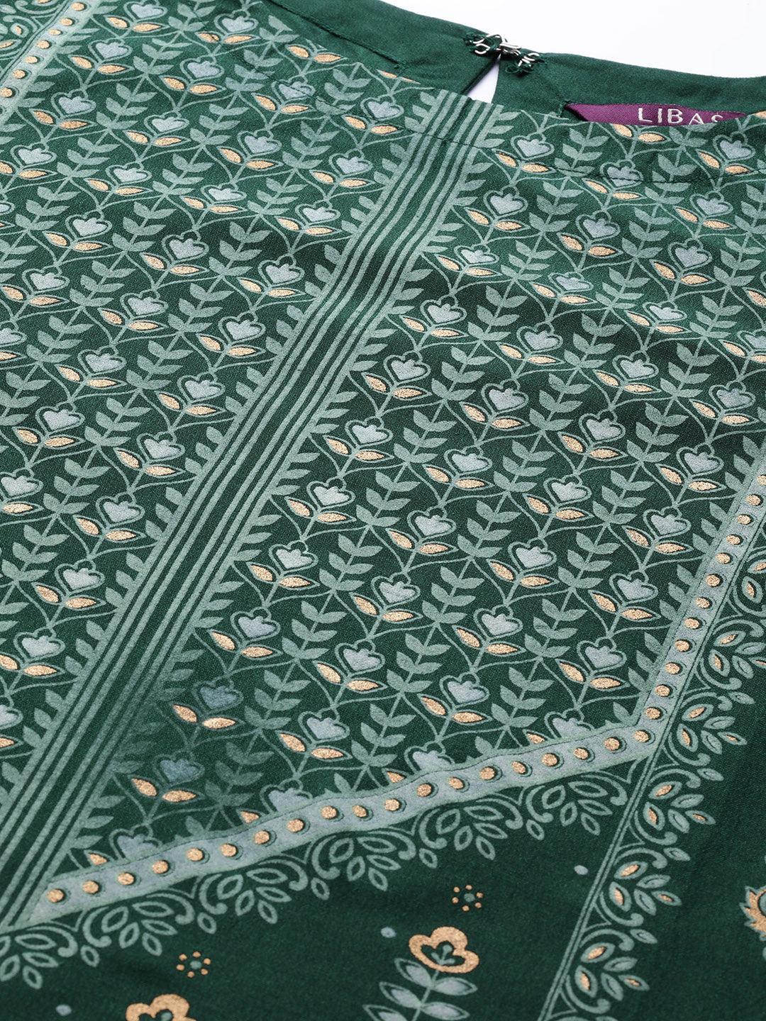 Green Printed Chanderi Silk Kurta