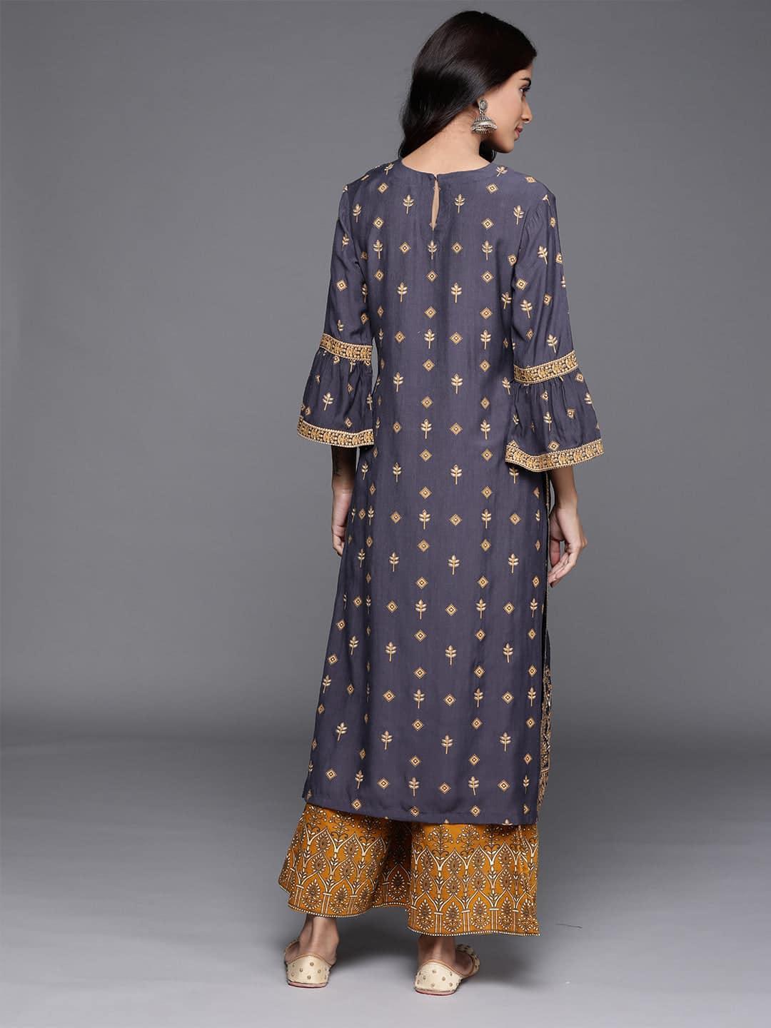 Blue Printed Chanderi Silk Kurta - ShopLibas