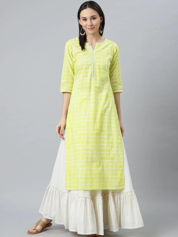 Green Printed Cotton Kurta - ShopLibas