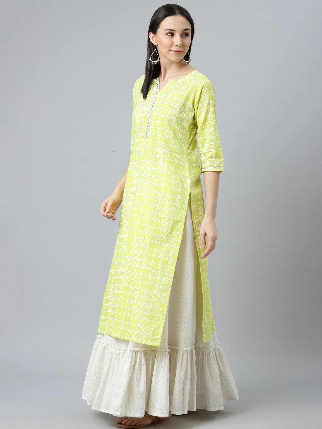 Green Printed Cotton Kurta - ShopLibas