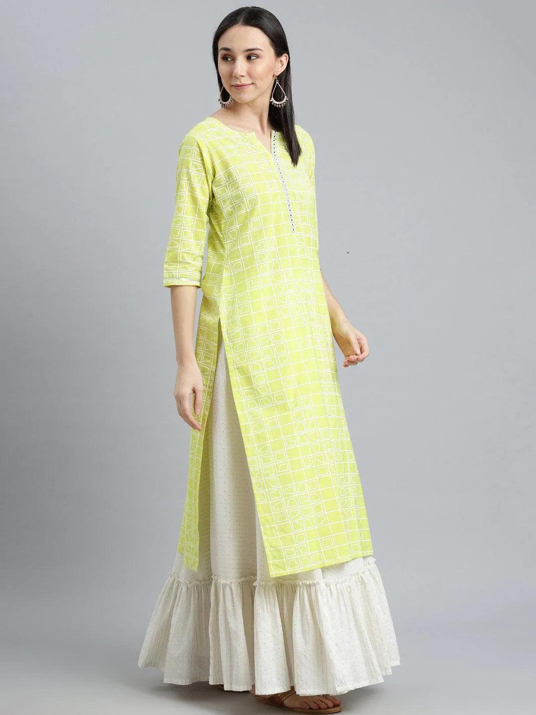 Green Printed Cotton Kurta - ShopLibas