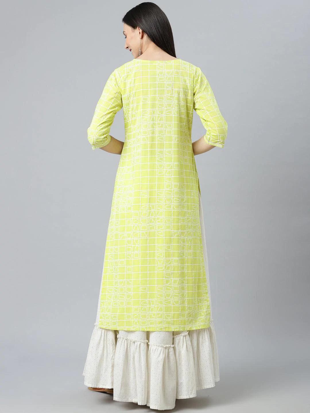 Green Printed Cotton Kurta - ShopLibas