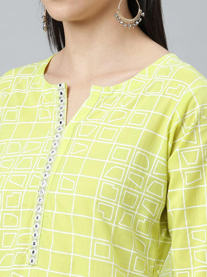 Green Printed Cotton Kurta - ShopLibas