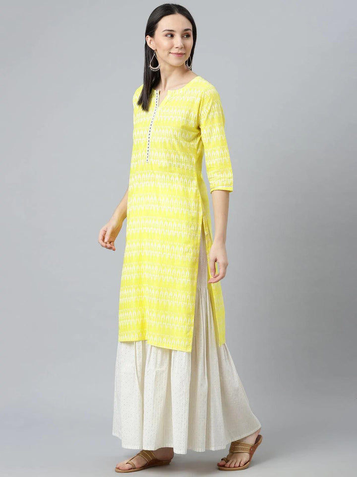 Yellow Printed Cotton Kurta - ShopLibas