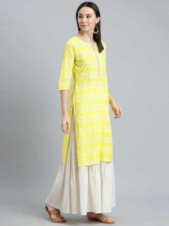 Yellow Printed Cotton Kurta - ShopLibas