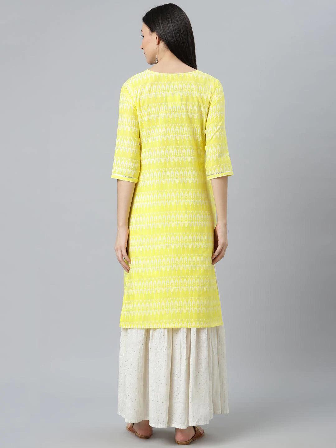 Yellow Printed Cotton Kurta - ShopLibas