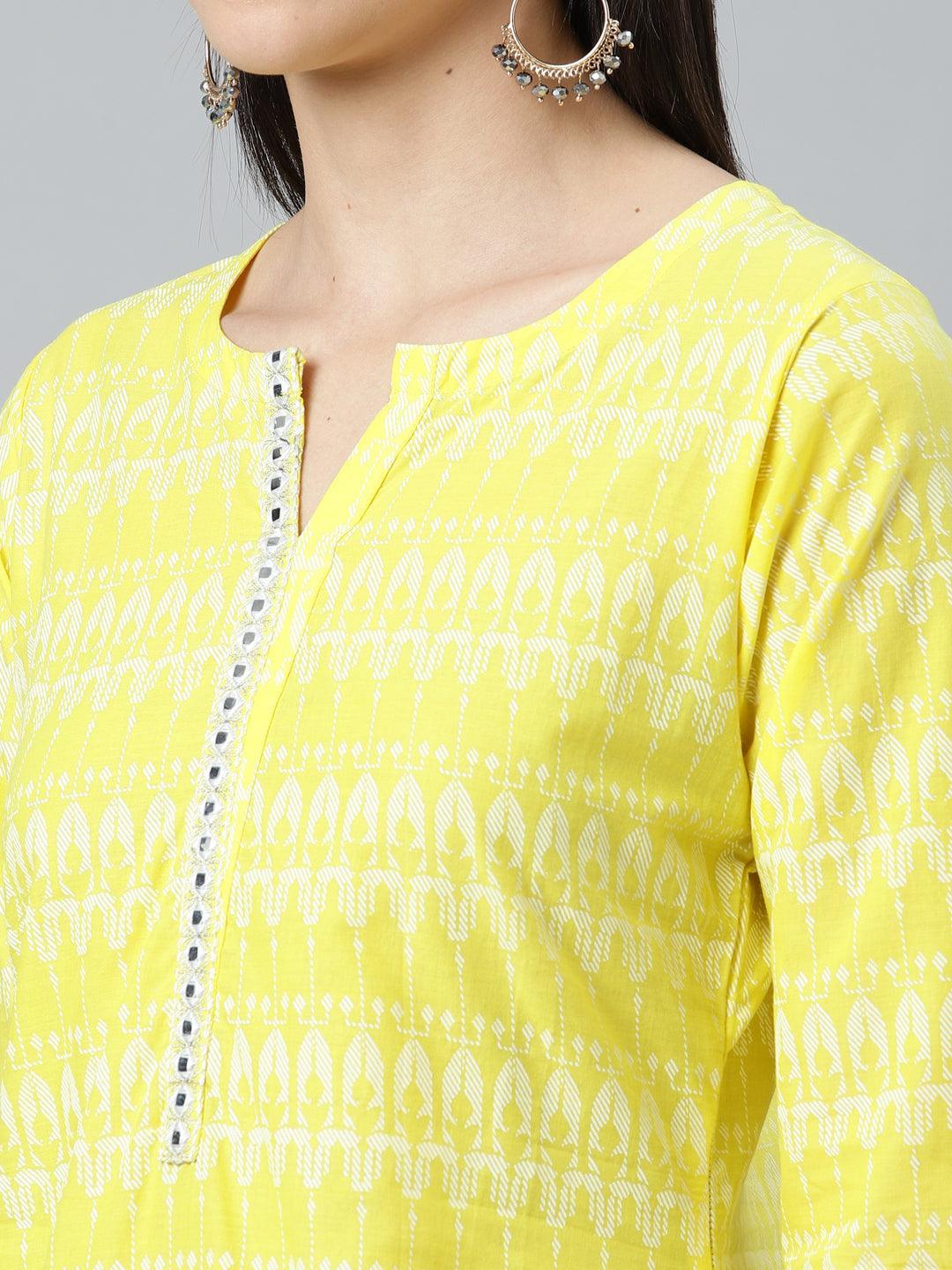 Yellow Printed Cotton Kurta - ShopLibas