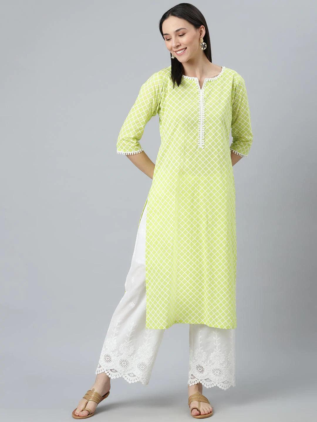 Green Printed Cotton Kurta - ShopLibas