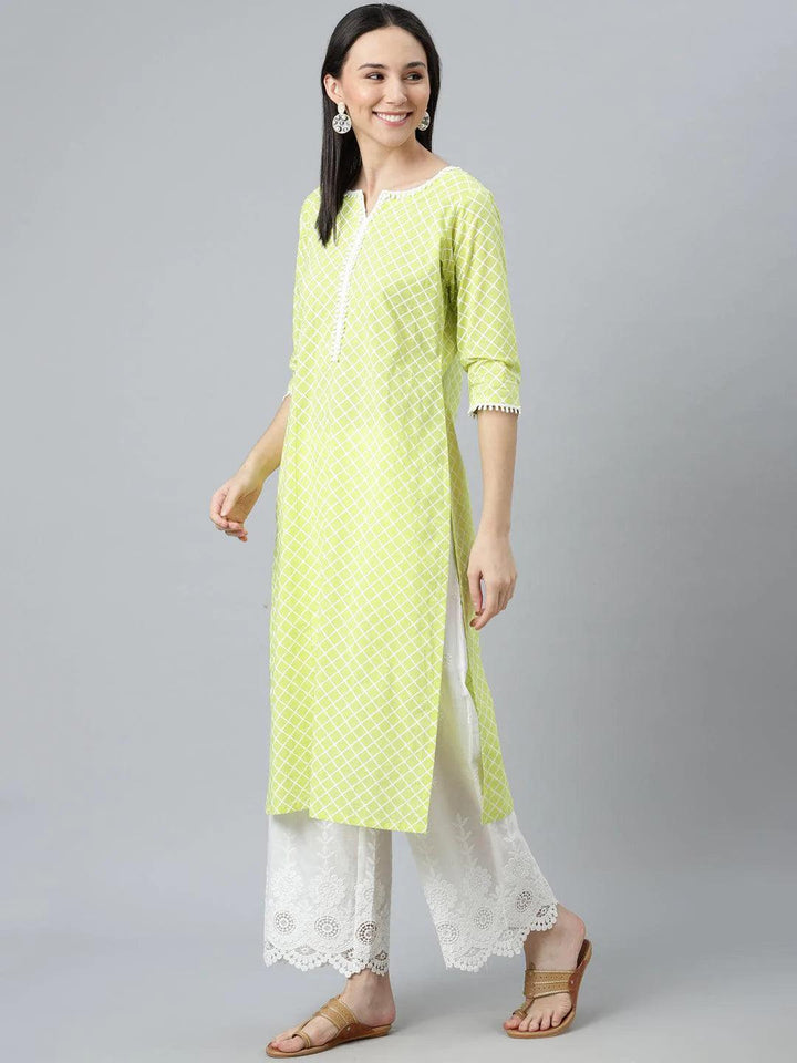 Green Printed Cotton Kurta - ShopLibas