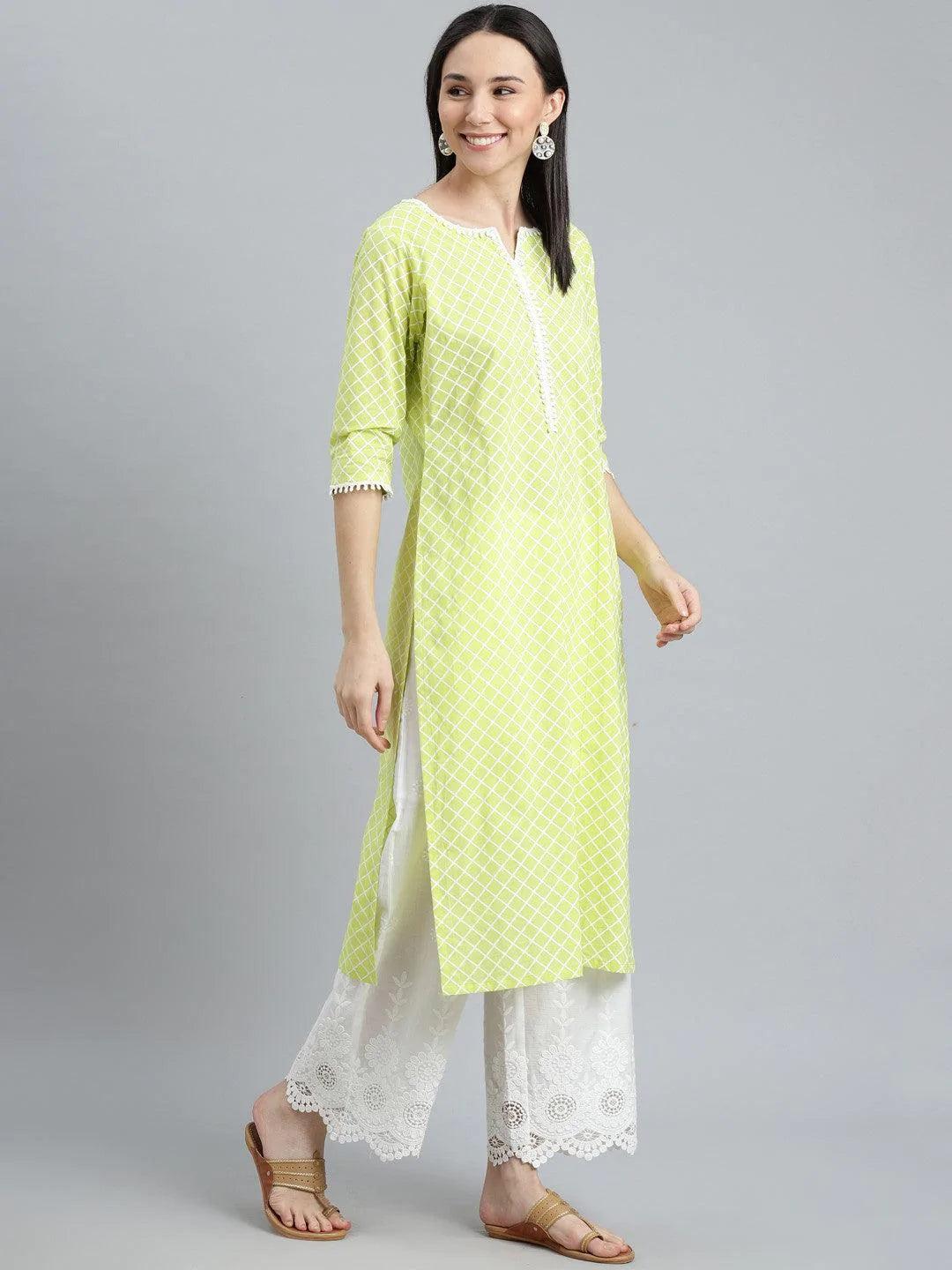 Green Printed Cotton Kurta - ShopLibas