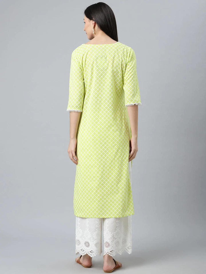 Green Printed Cotton Kurta - ShopLibas