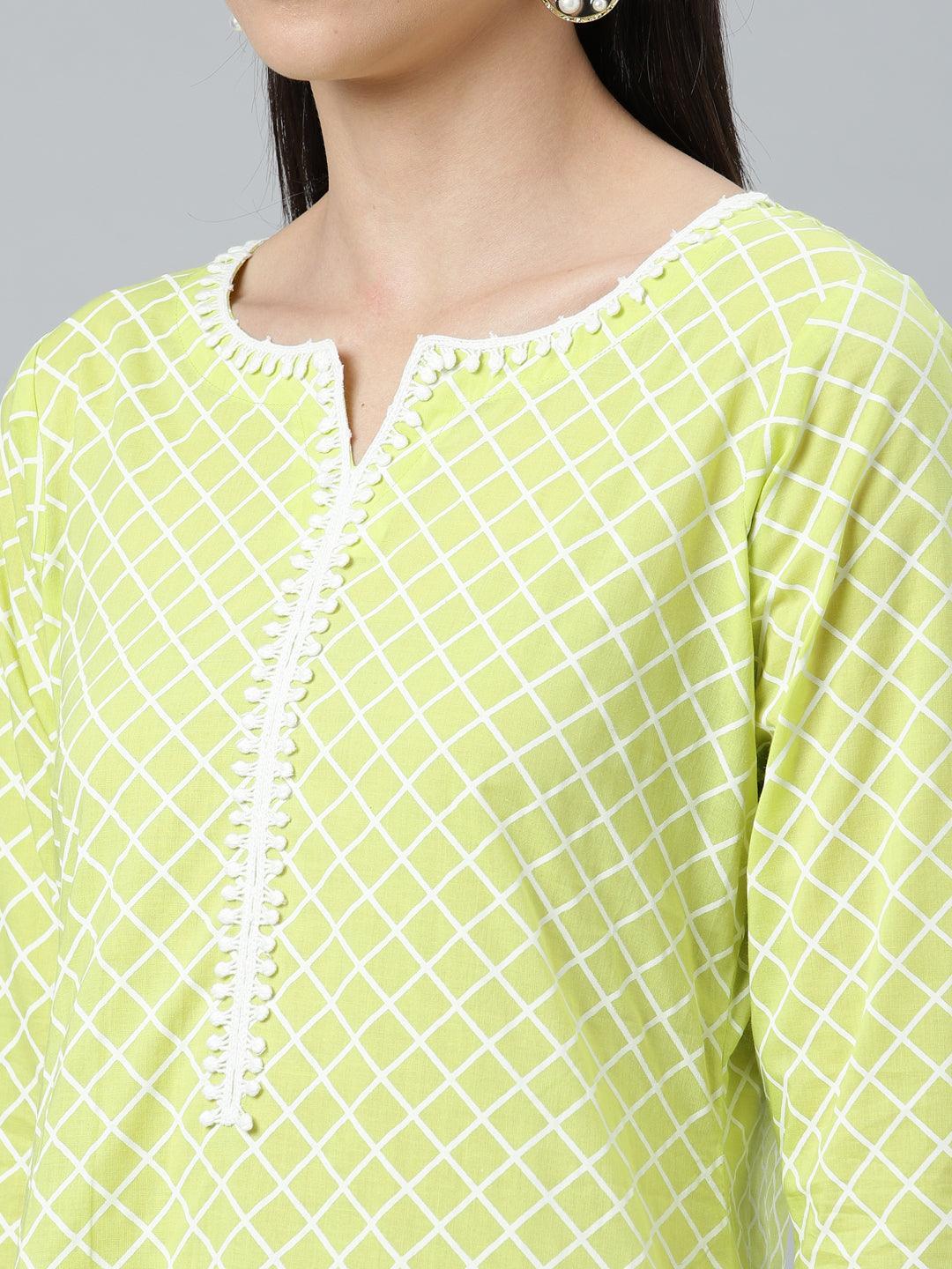 Green Printed Cotton Kurta - ShopLibas