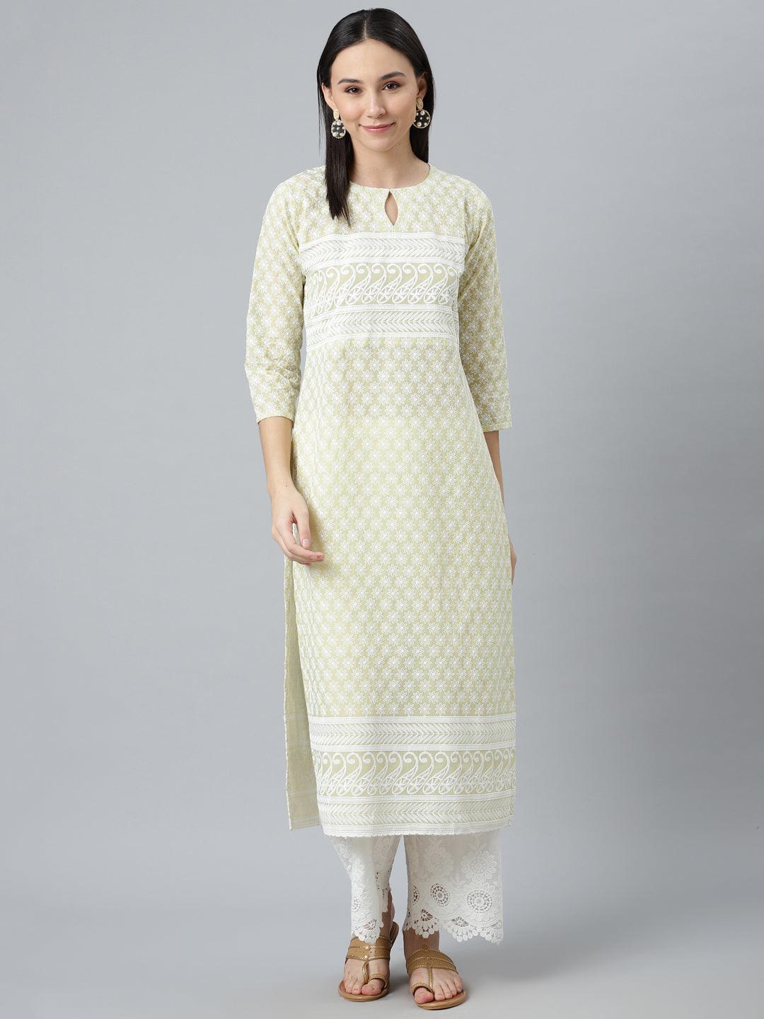 Green Embroidered Straight Kurta - ShopLibas