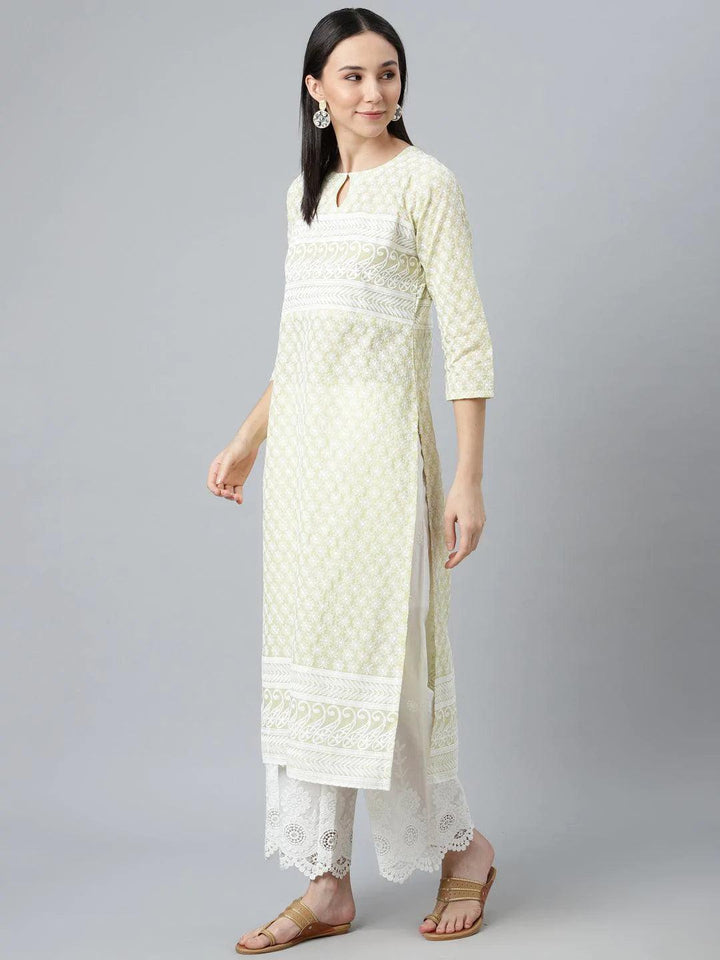 Green Embroidered Straight Kurta - ShopLibas