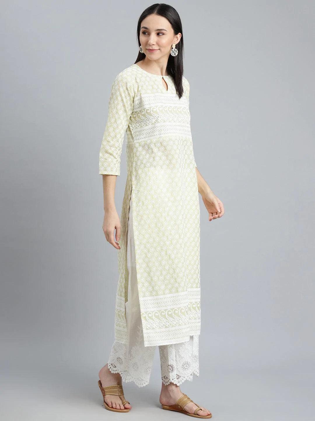 Green Embroidered Straight Kurta - ShopLibas