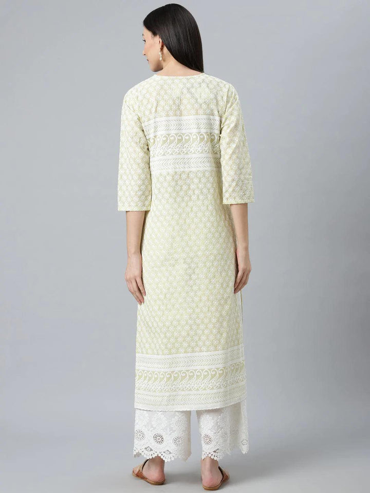 Green Embroidered Straight Kurta - ShopLibas