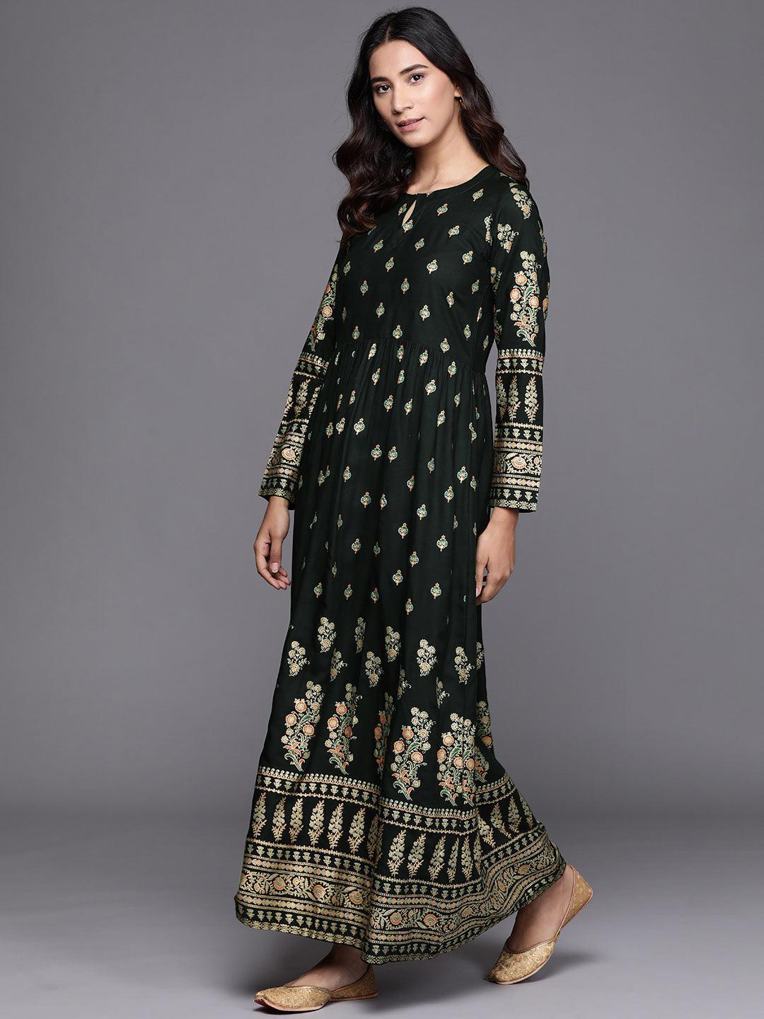 Green Printed Rayon Dress