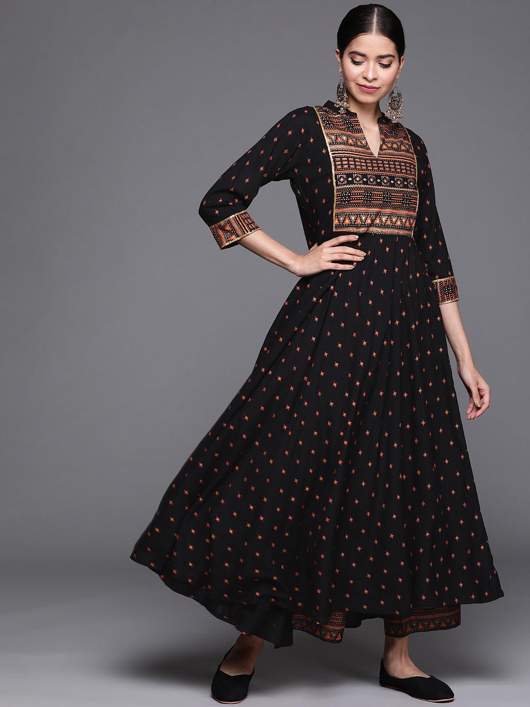 Black Printed Rayon Kurta