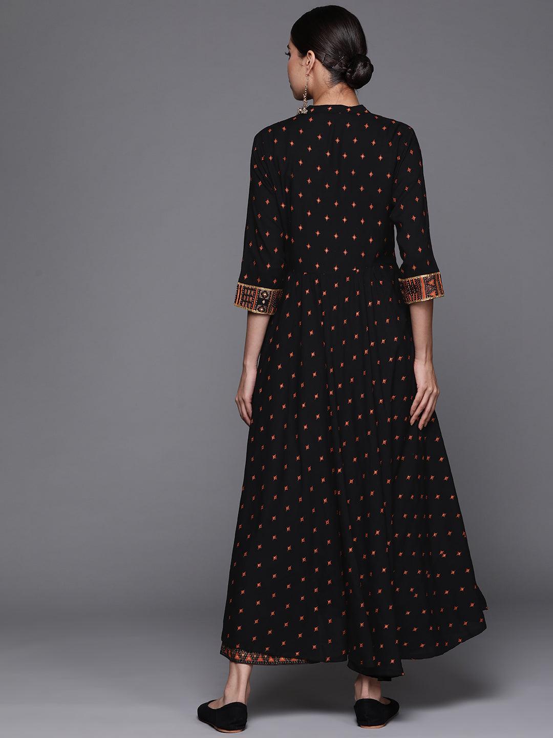 Black Printed Rayon Kurta - ShopLibas