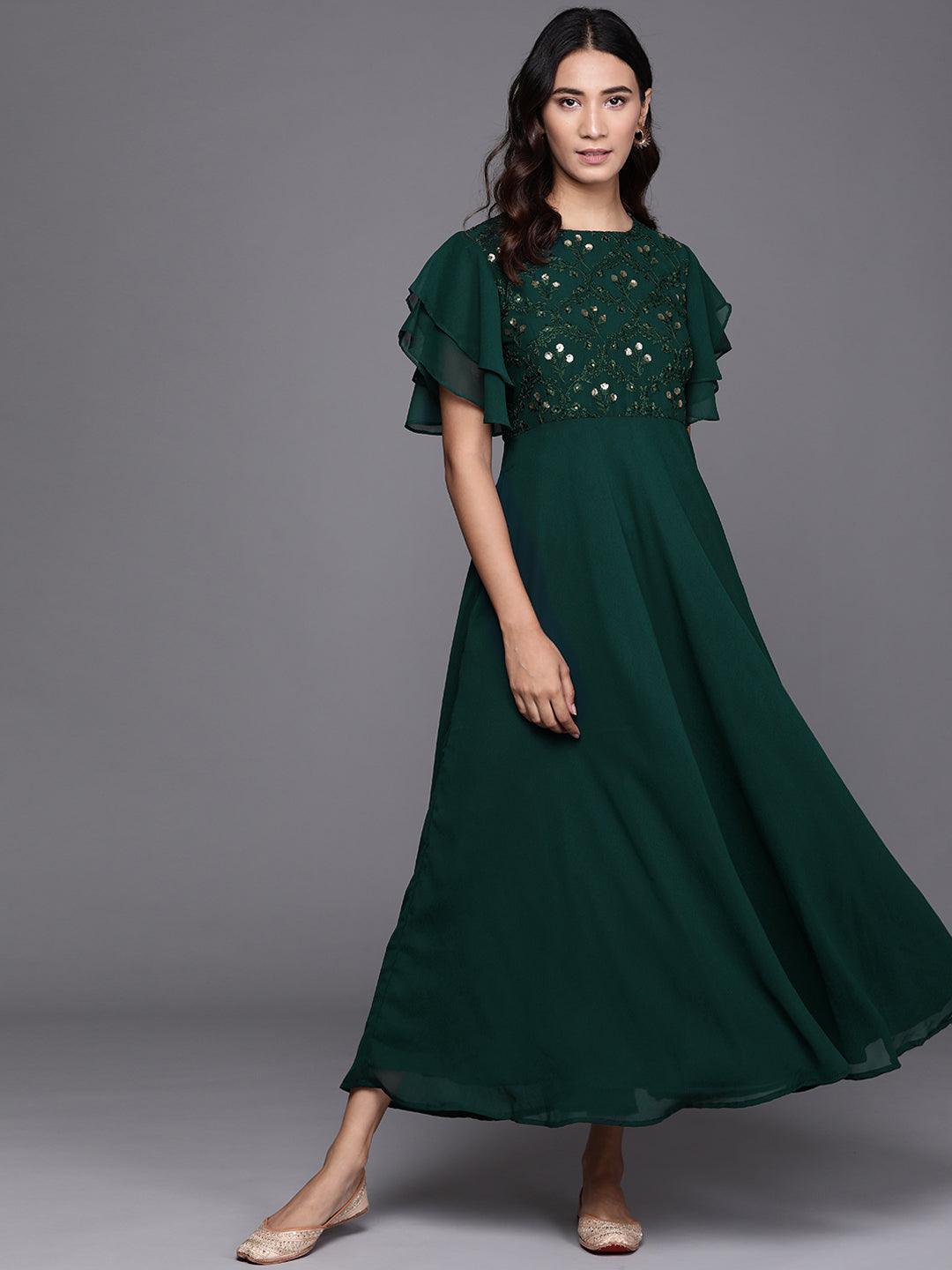 Green Embroidered Georgette Dress