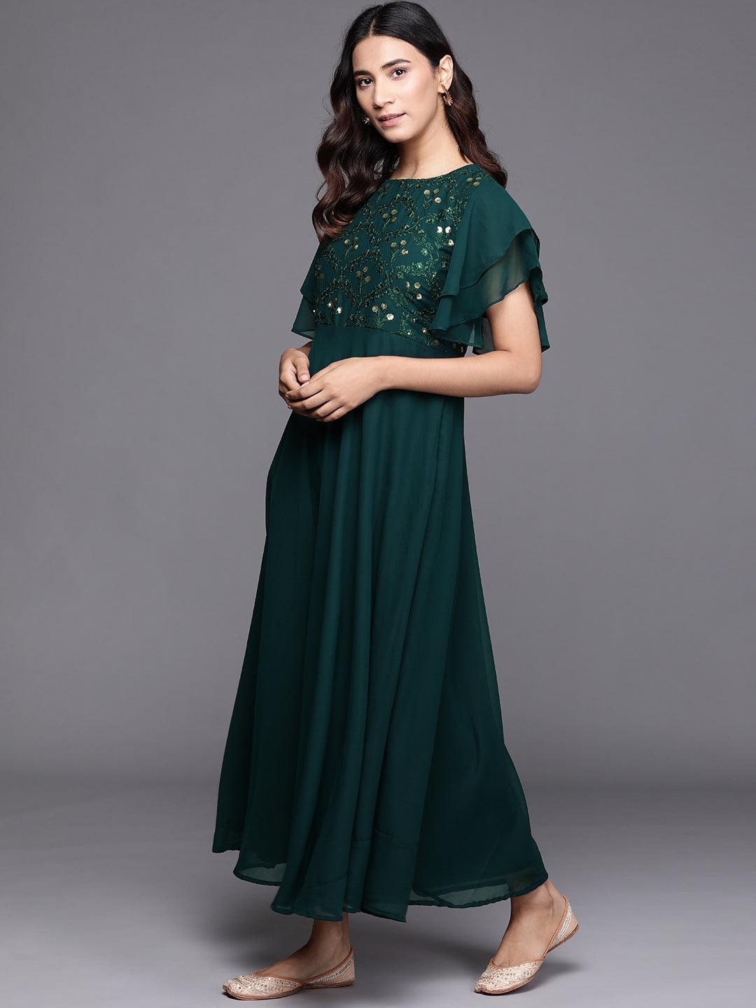 Green Embroidered Georgette Dress