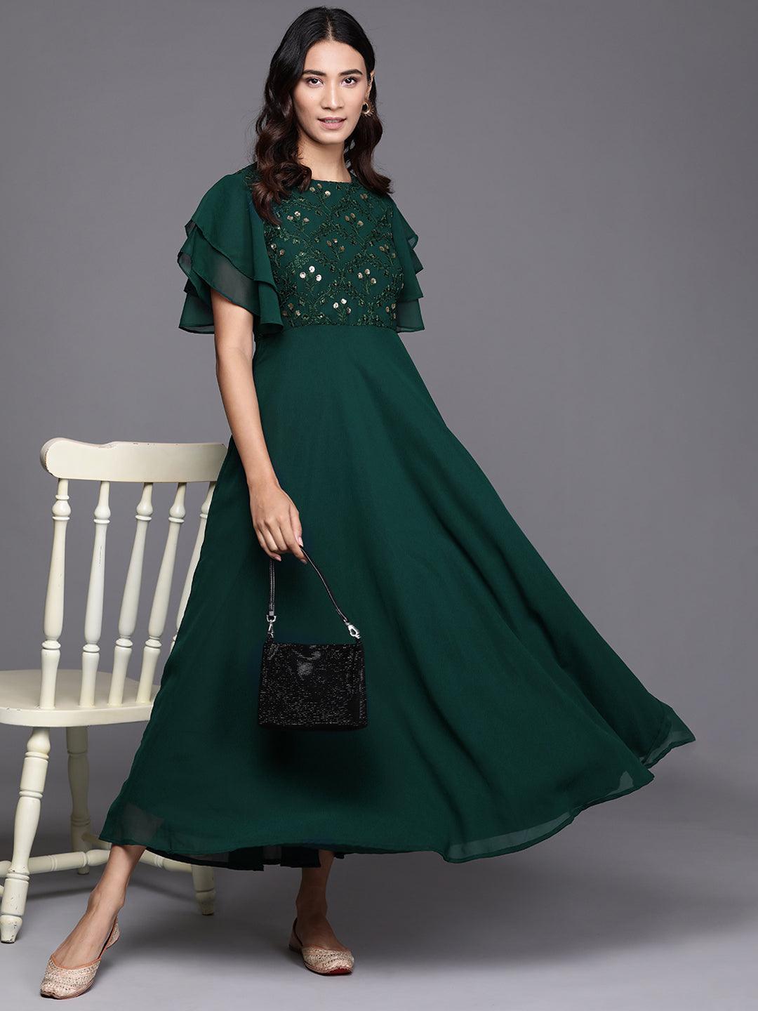 Green Embroidered Georgette Dress