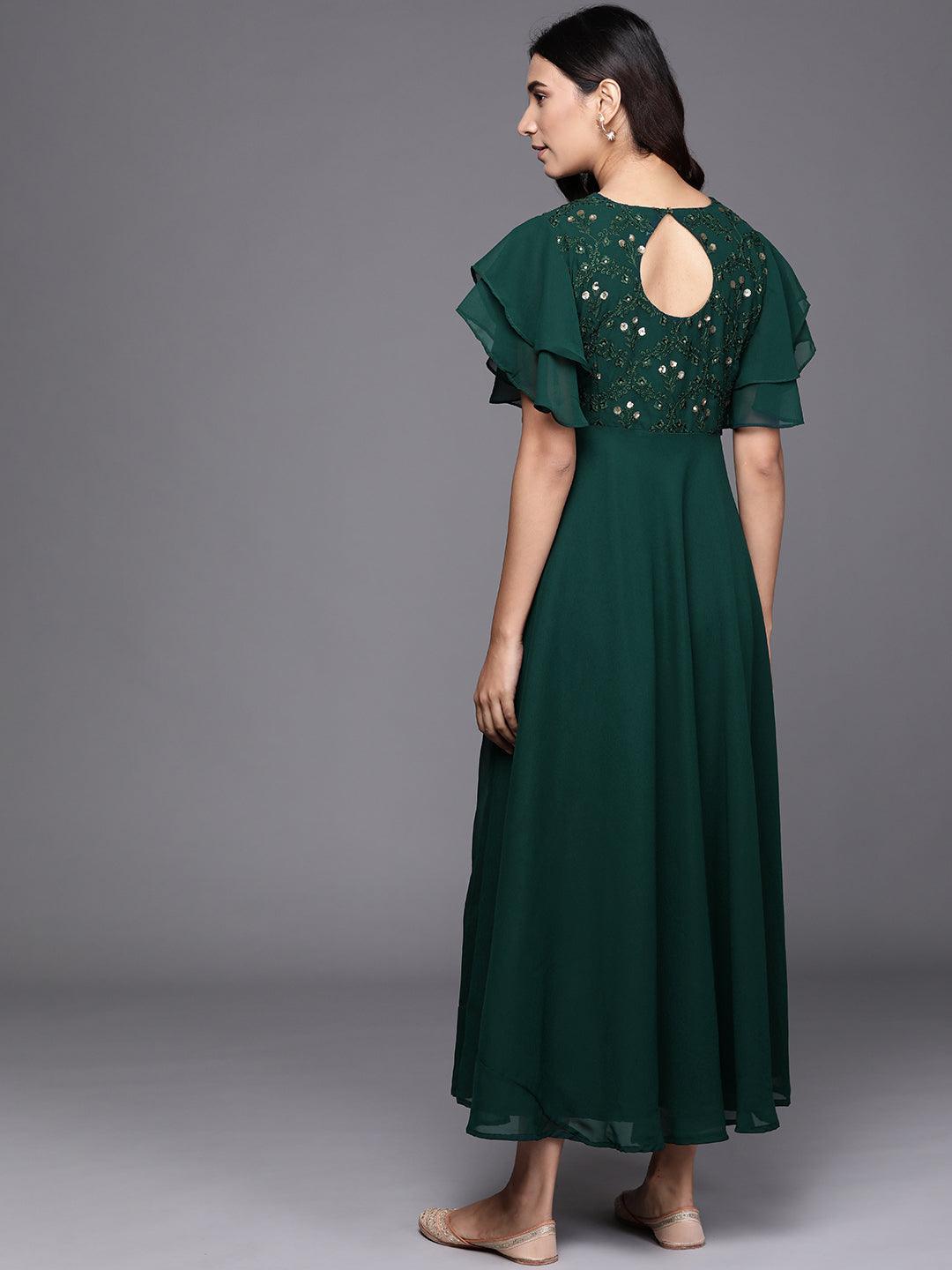 Green Embroidered Georgette Dress