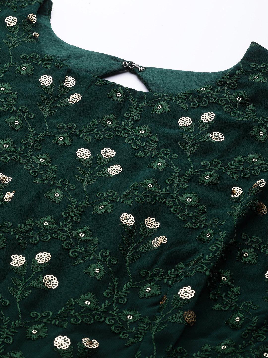 Green Embroidered Georgette Dress