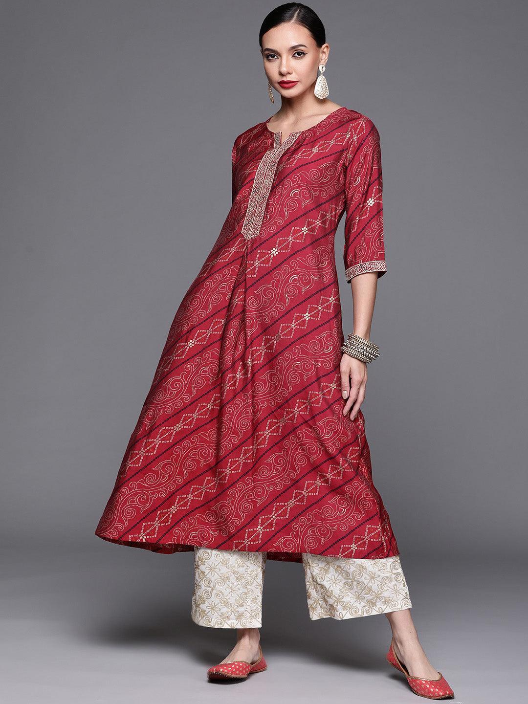 Pink Printed Chanderi Silk Kurta - ShopLibas